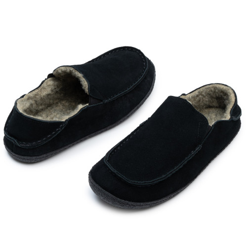 Alpine Swiss Gary Mens Genuine Suede Moccasin Slippers Sherpa Slip On